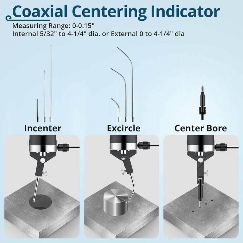 ALLmeter Store Coaxial Centering Dial Test Indicator,0-0.15" Range with 0.0005" Resolution,Co-Ax Indicator for Milling and Boring Machines,3/8" Clamping Mounting Shank for Precision Center Testing - Image 2